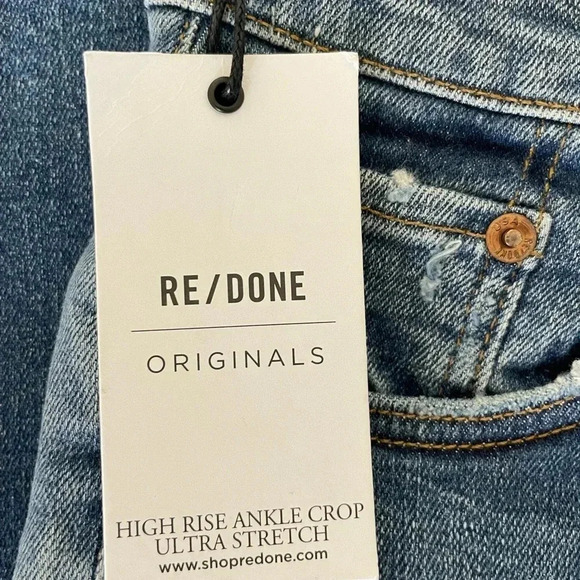 Redone high rise ankle crop denim in aged blue wash - Picture 4 of 13